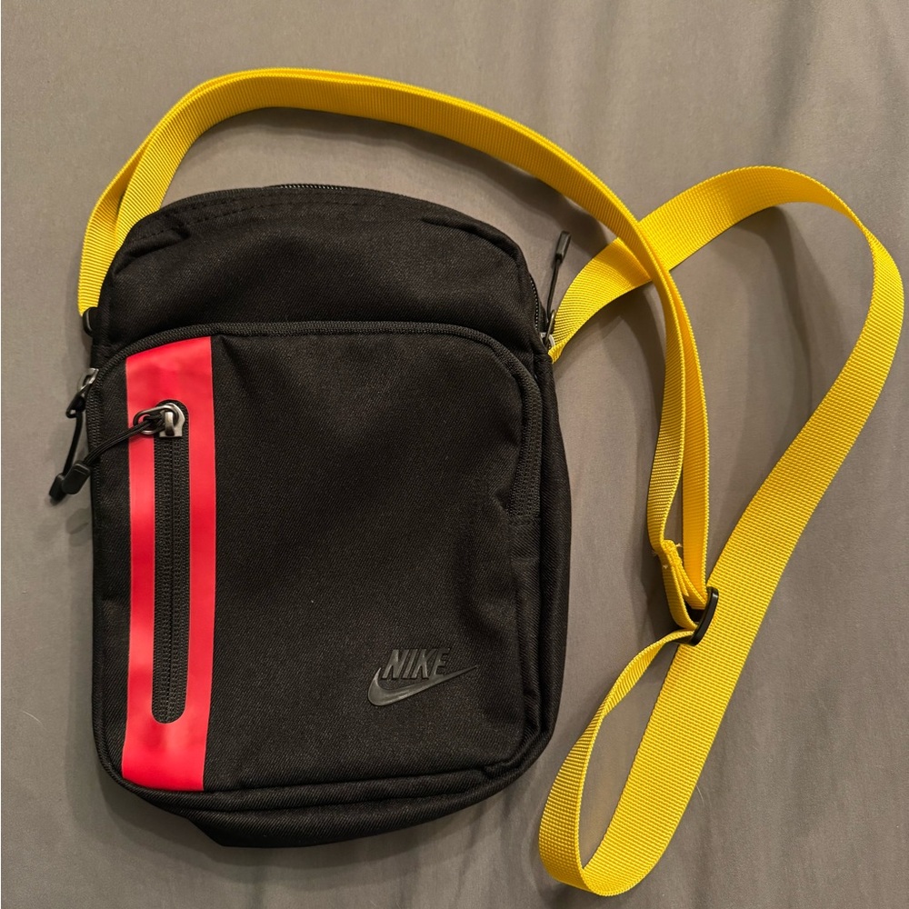 Nike Black and Red Messenger Bag with Yellow Strap